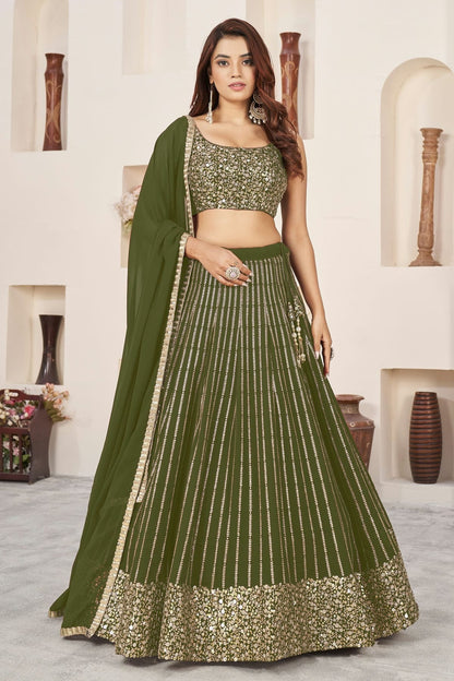 Olive Green Colour Georgette Lehenga Choli LC1010269