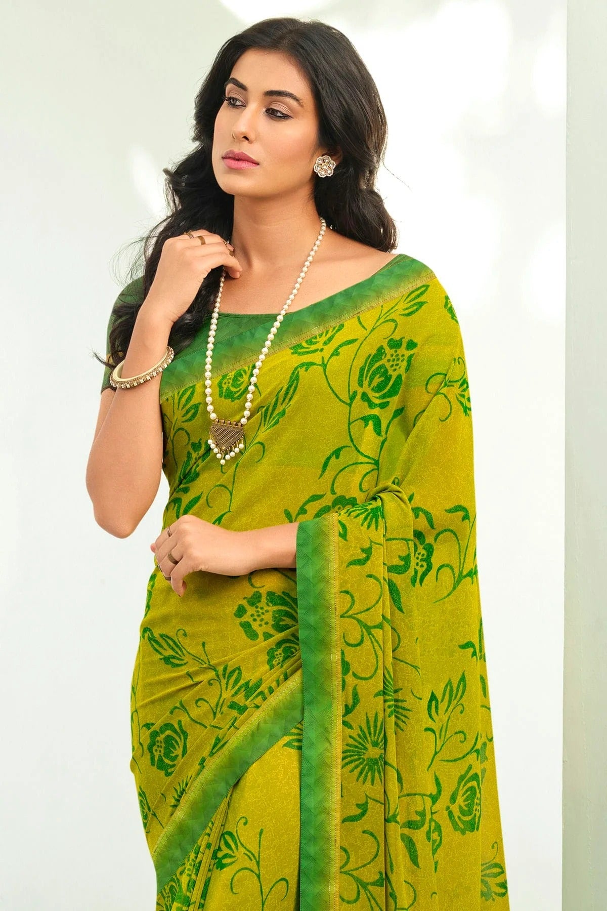 Olive Green Colour Georgette Printed Saree SD1180051 A