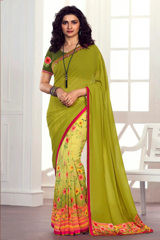 Olive Green Colour Georgette Printed Saree SD1180059