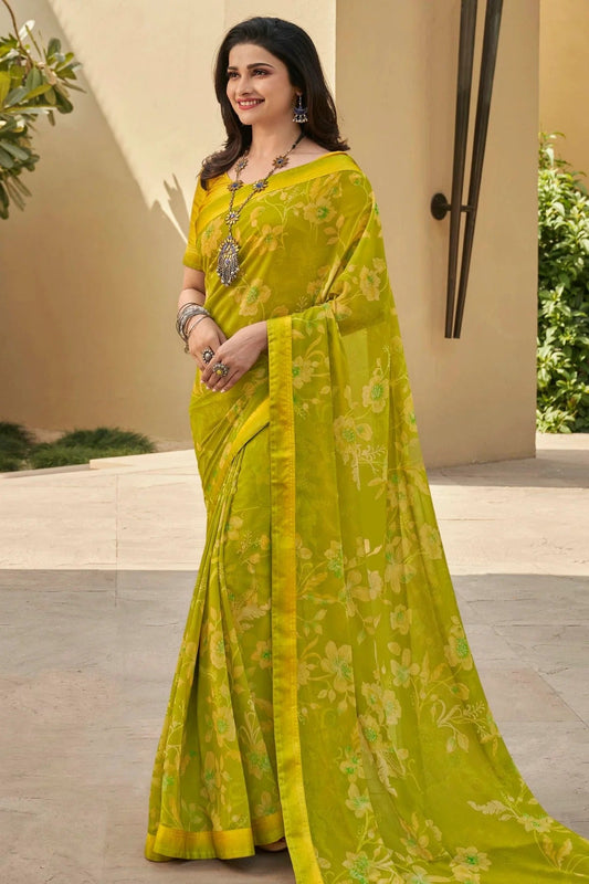 Olive Green Colour Georgette Printed Saree SD1180070