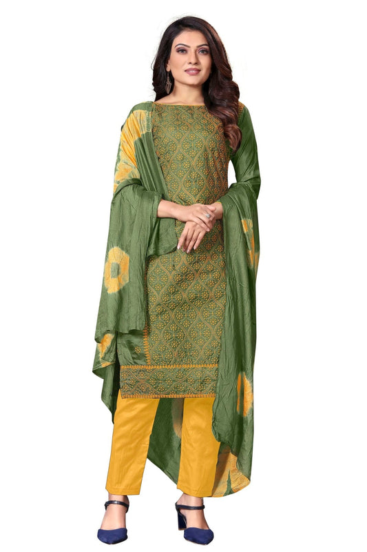 Olive Green Colour Unstitched Silk Straight Suit US1160644