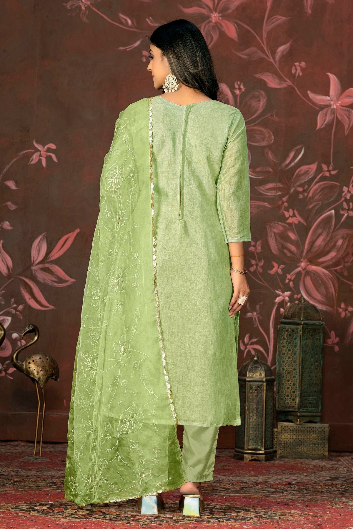 Olive Green Colour Unstitched Simmar Cotton Pant Style Suit US1161312 A