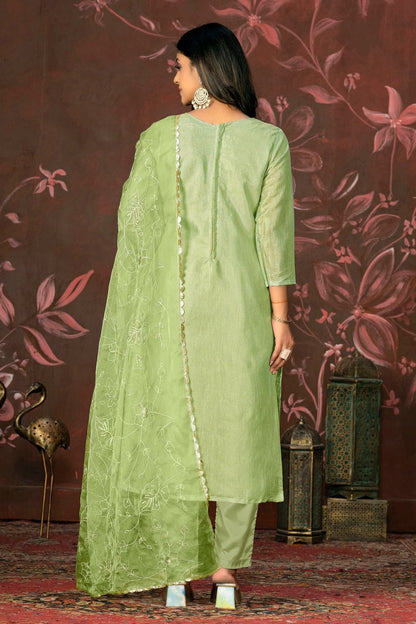 Olive Green Colour Unstitched Simmar Cotton Pant Style Suit US1161312 A