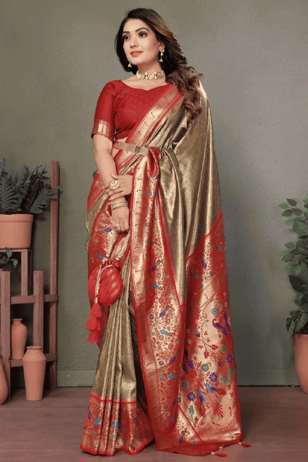 Olive Green Colour Woven Work Pure Banarasi Tissue Silk Traditional Saree SD1250267 A