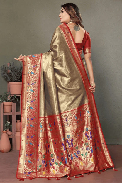 Olive Green Colour Woven Work Pure Banarasi Tissue Silk Traditional Saree SD1250267 B