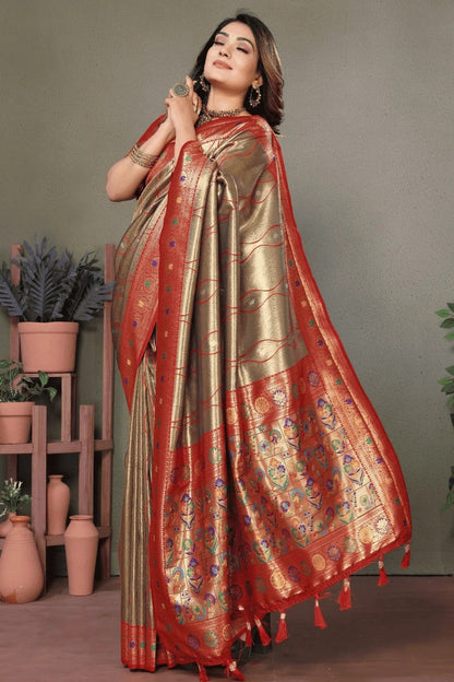 Olive Green Colour Woven Work Pure Banarasi Tissue Silk Traditional Saree SD1250318 A