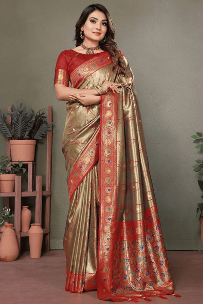 Olive Green Colour Woven Work Pure Banarasi Tissue Silk Traditional Saree SD1250318