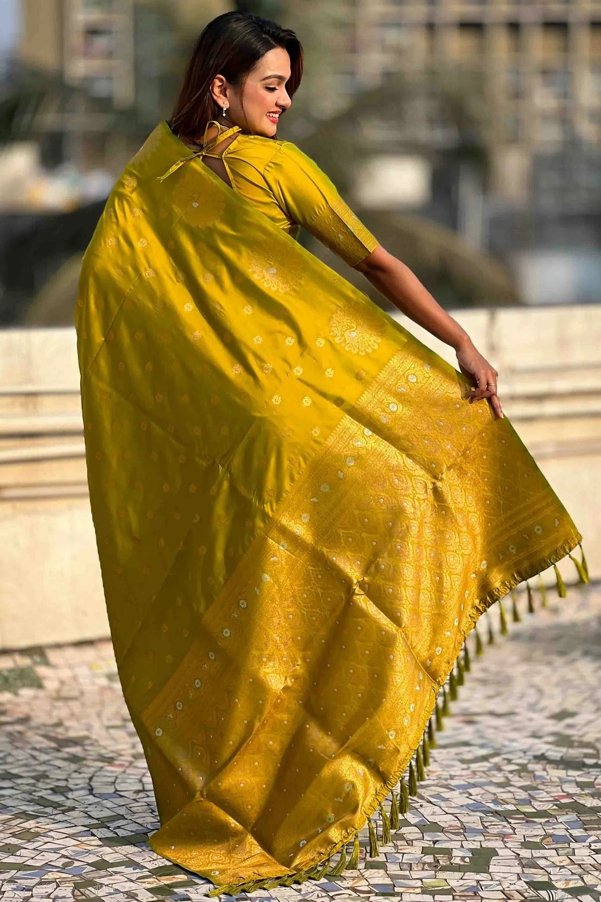 Olive Green Colour Zari Work Moonga Silk Traditional Sarees SD1113346 A