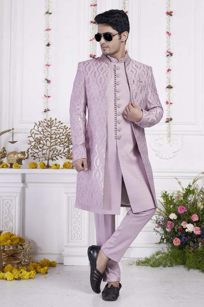 Onion Art Silk Embroidery Work 3 Pcs Jacket Set