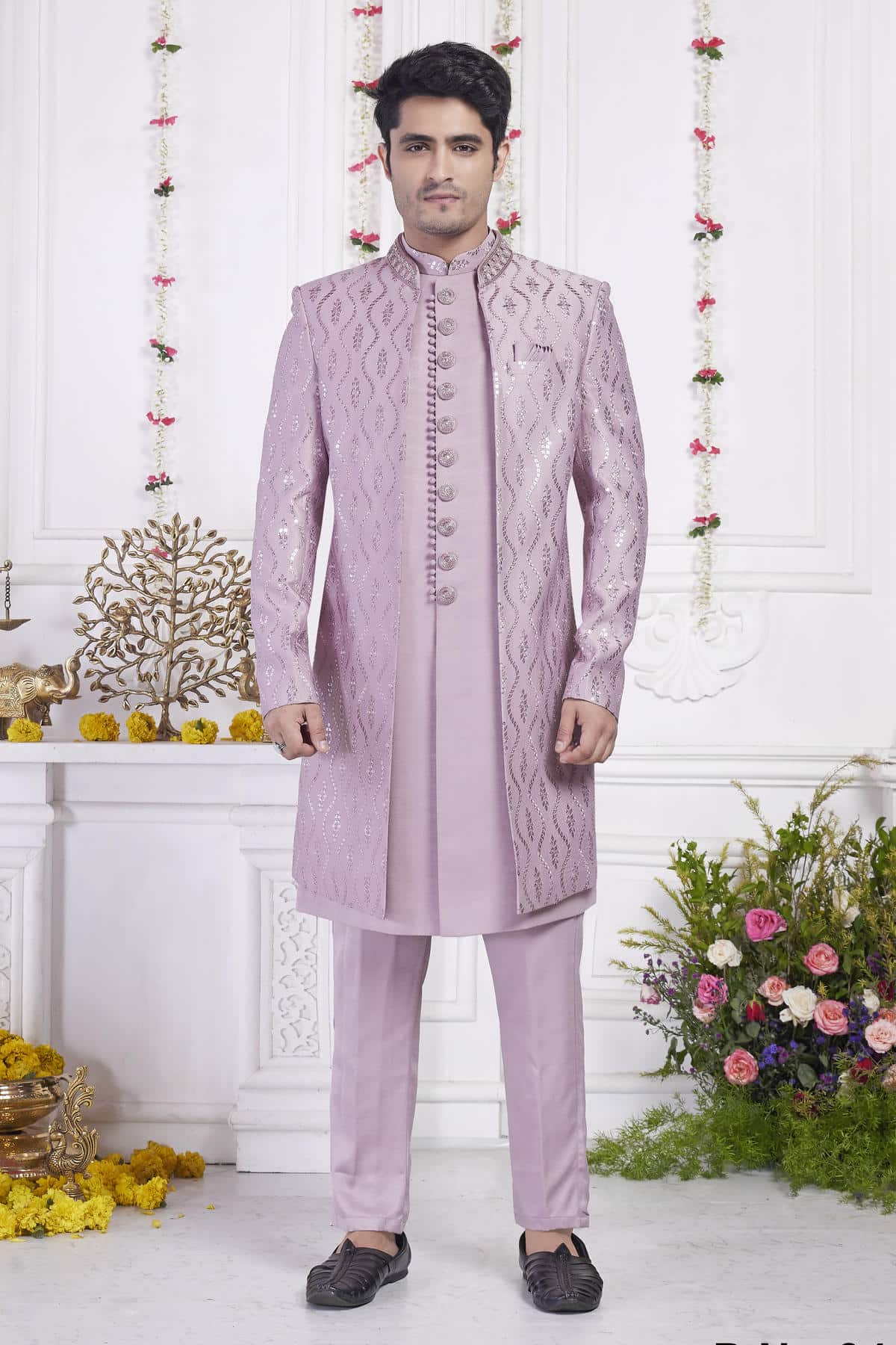 Onion Art Silk Embroidery Work 3 Pcs Jacket Set