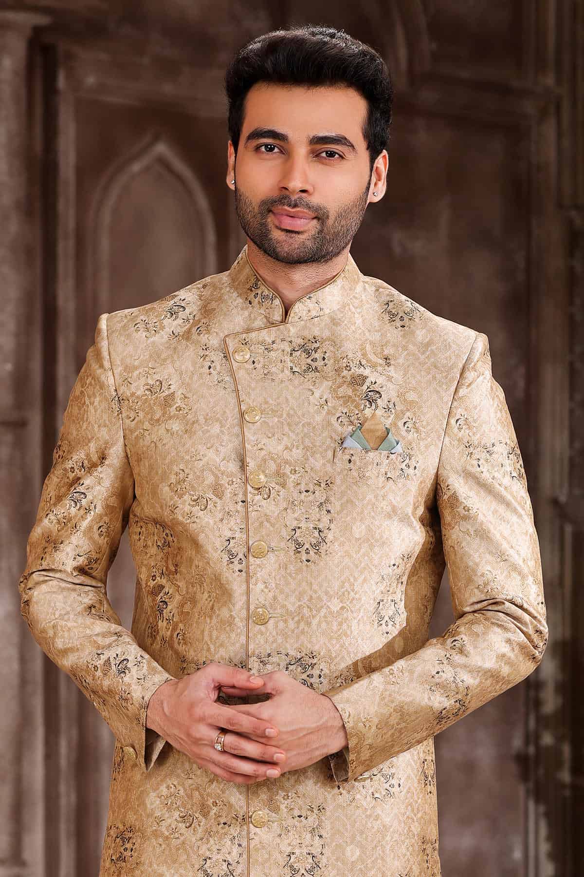 Onion Colour Art Silk Digital Printed Work indo western Sherwani