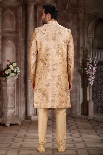 Onion Colour Art Silk Digital Printed Work indo western Sherwani