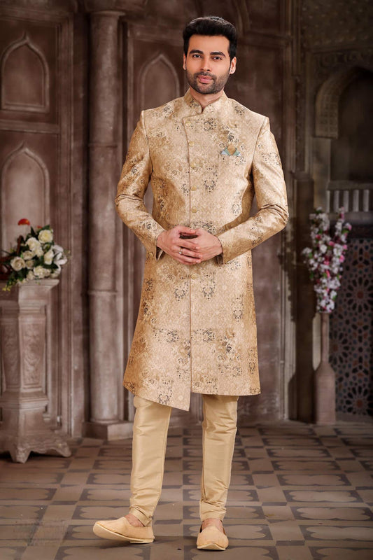 Onion Colour Art Silk Digital Printed Work indo western Sherwani