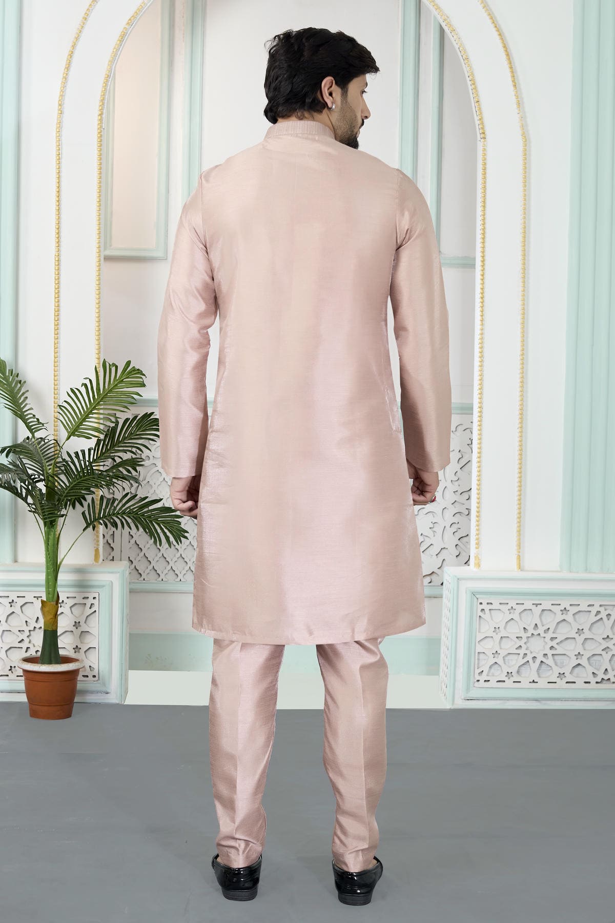 Onion Colour Art Silk Pintux Work Kurta Pajama