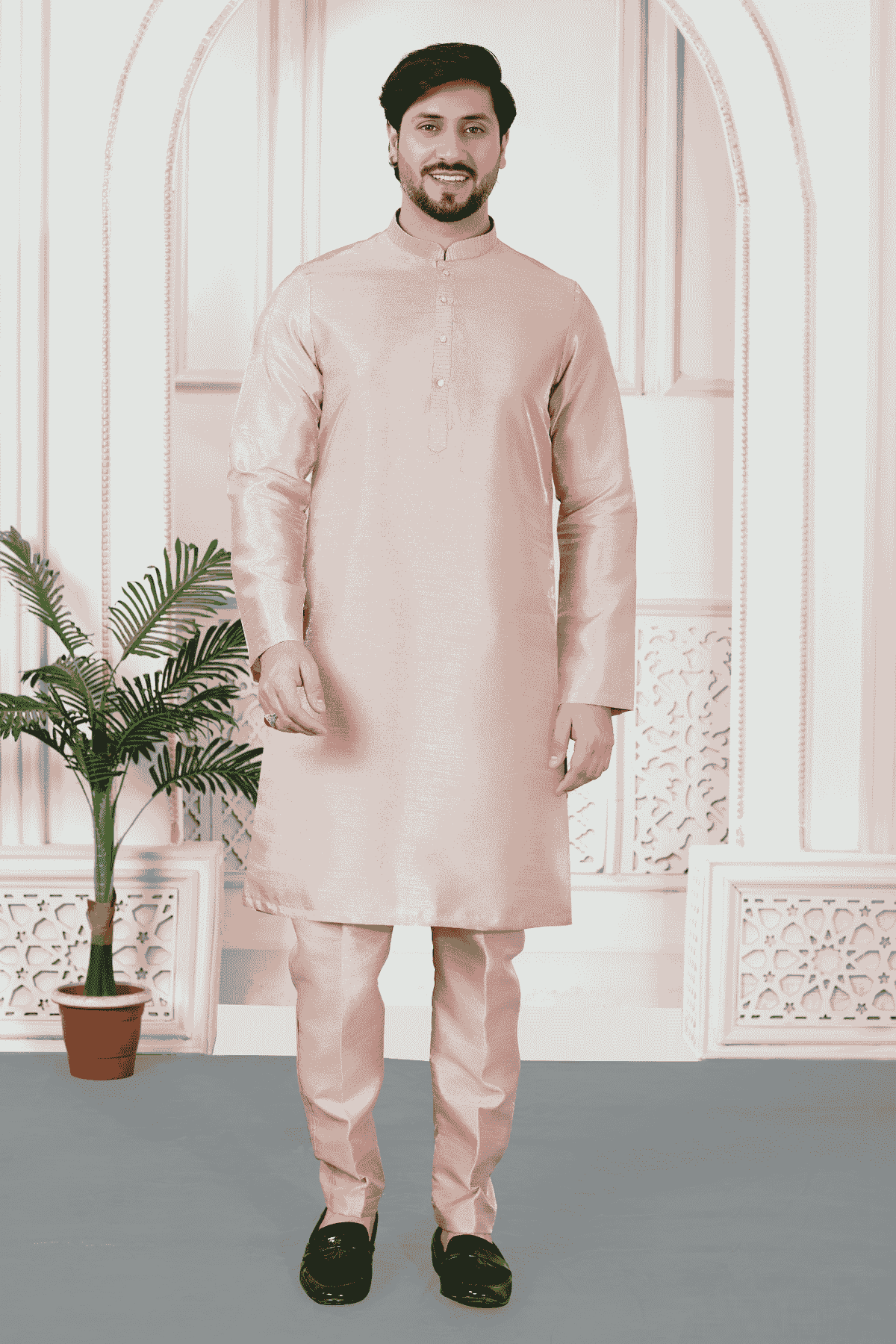 Onion Colour Art Silk Pintux Work Kurta Pajama