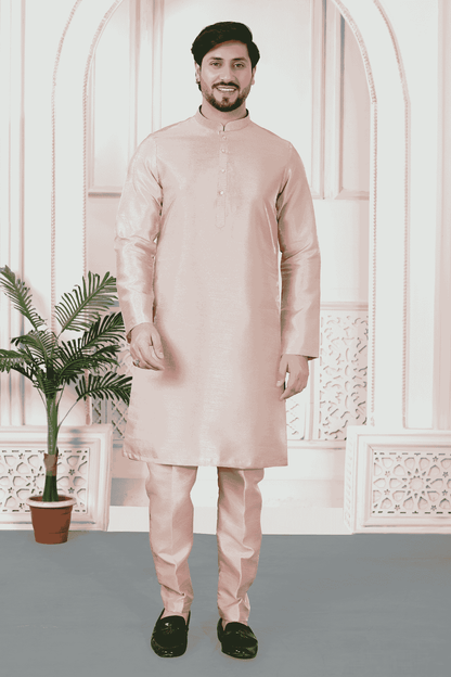 Onion Colour Art Silk Pintux Work Kurta Pajama