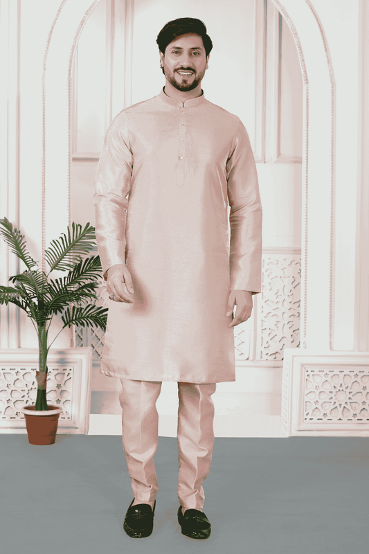 Onion Colour Art Silk Pintux Work Kurta Pajama