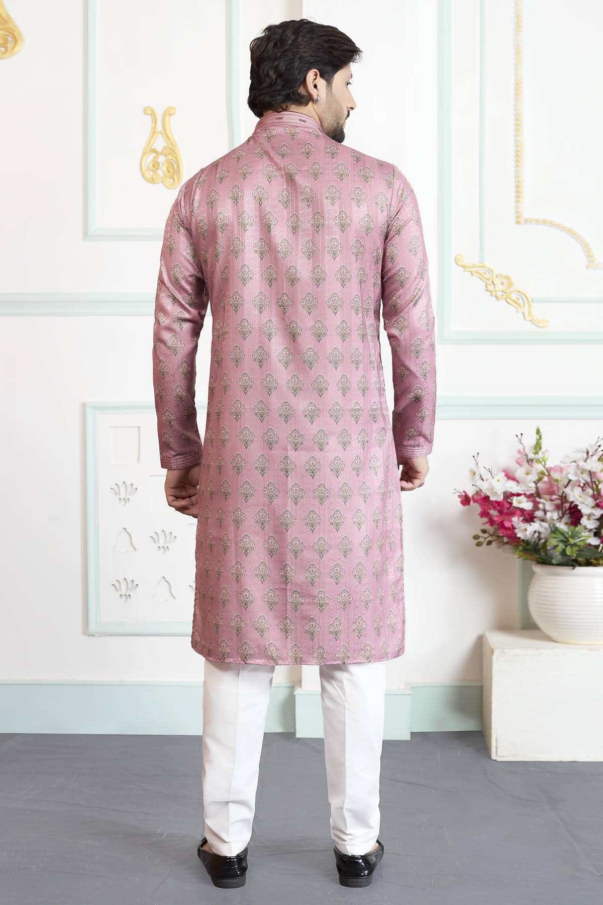 Onion Colour Art Silk Pintux Work Kurta Pajama