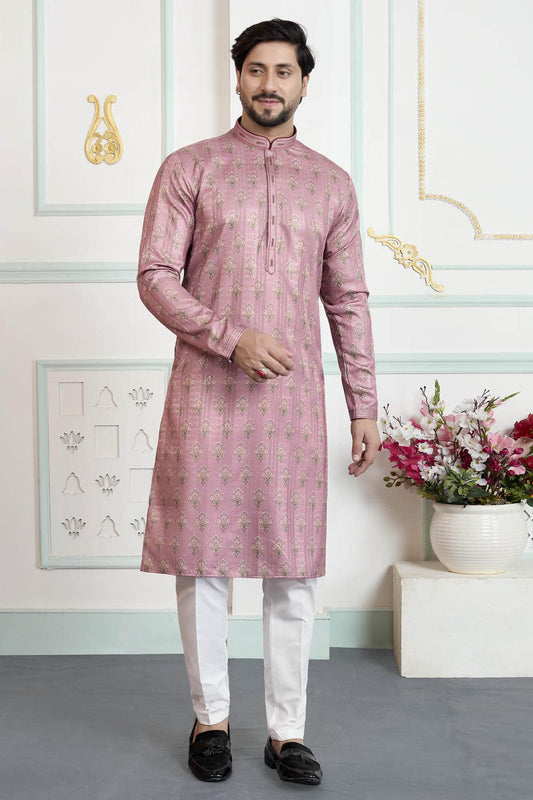 Onion Colour Art Silk Pintux Work Kurta Pajama