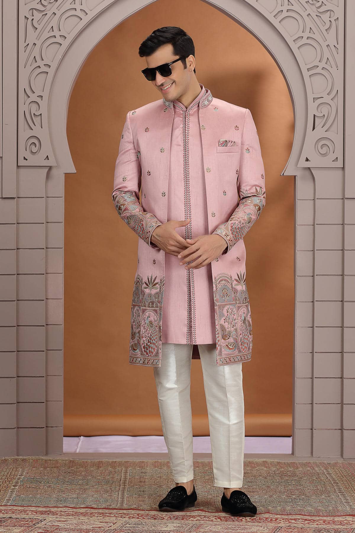 Onion Pink Colour Art Silk Embroidery 3 Pcs Indo Western