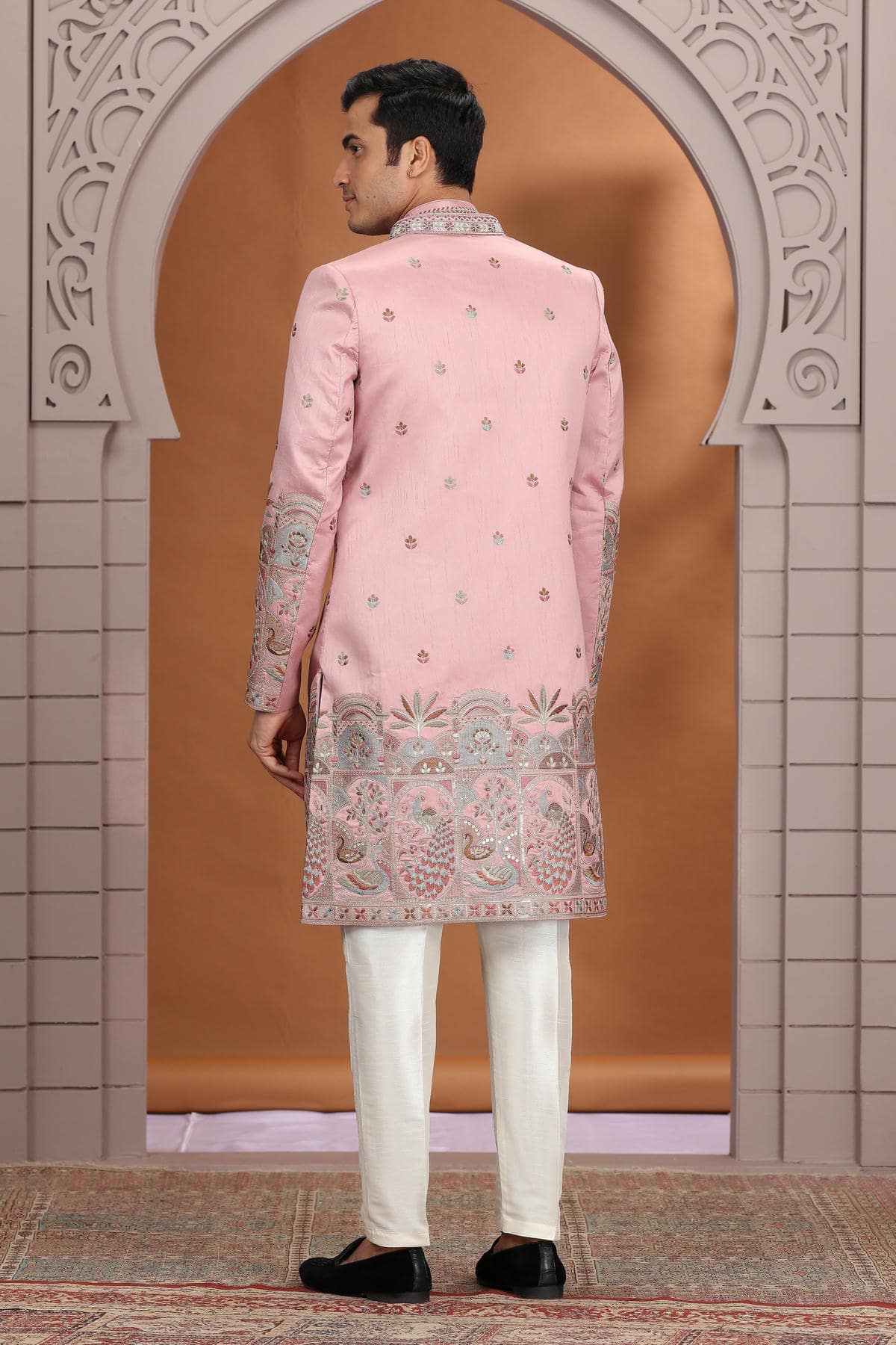 Onion Pink Colour Art Silk Embroidery 3 Pcs Indo Western