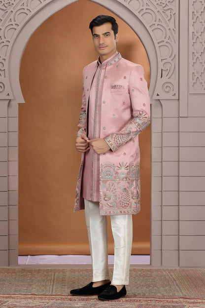 Onion Pink Colour Art Silk Embroidery 3 Pcs Indo Western