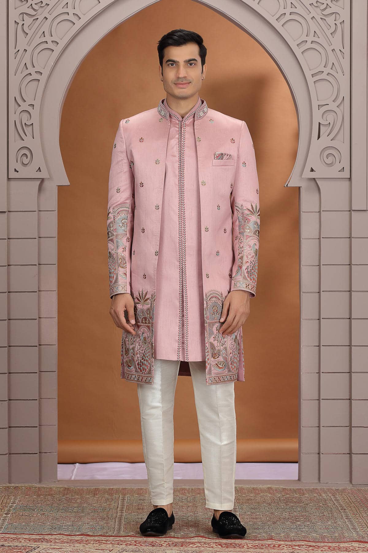 Onion Pink Colour Art Silk Embroidery 3 Pcs Indo Western