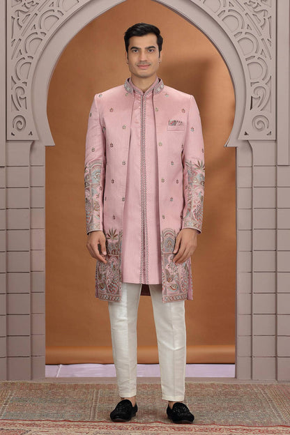 Onion Pink Colour Art Silk Embroidery 3 Pcs Indo Western
