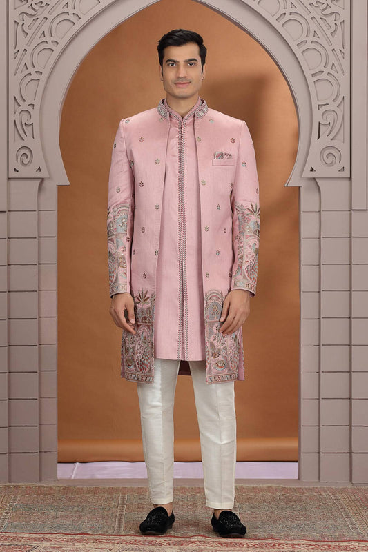 Onion Pink Colour Art Silk Embroidery 3 Pcs Indo Western