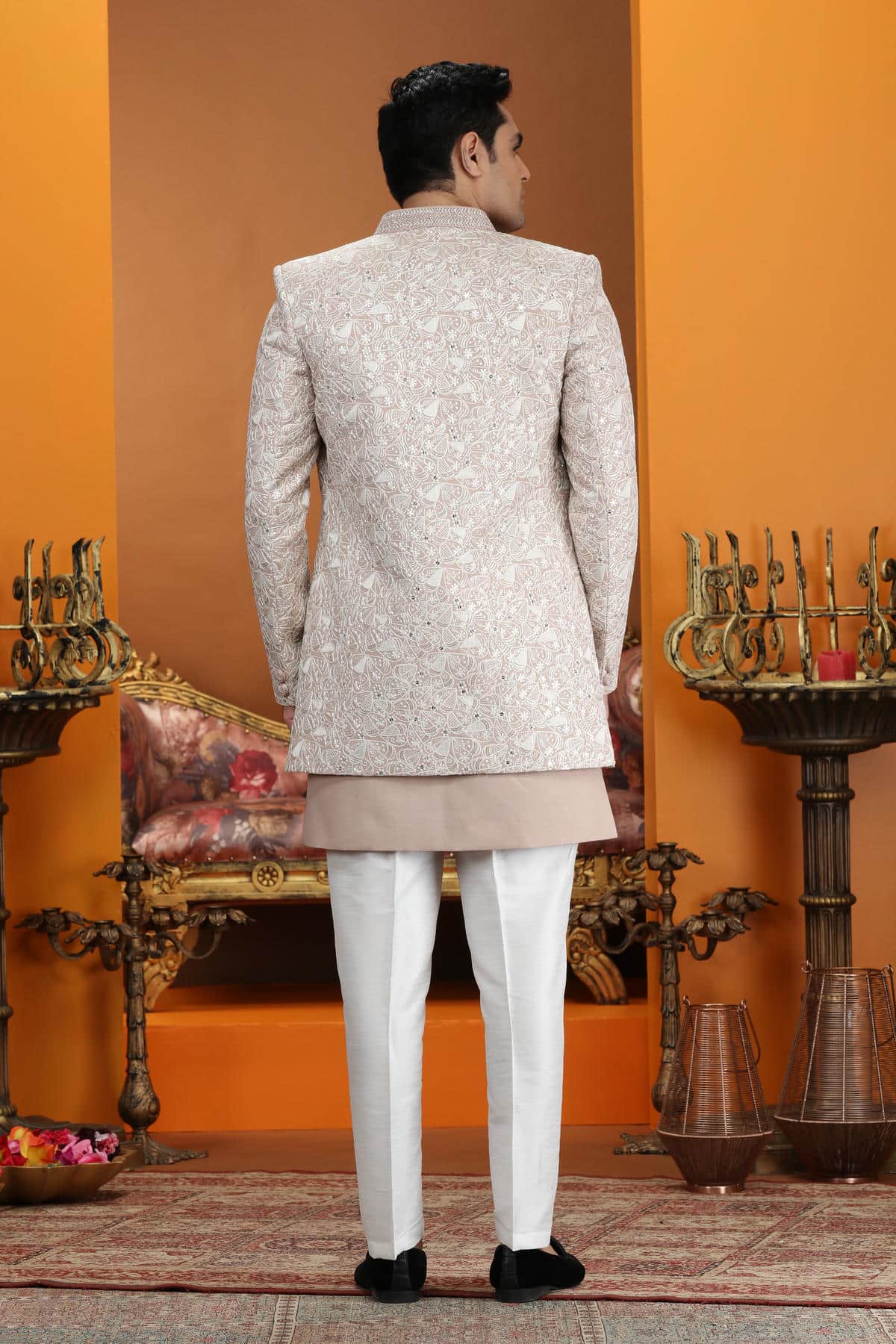 Onion Pink Colour Art Silk Embroidery 3 Pcs Jacket Set