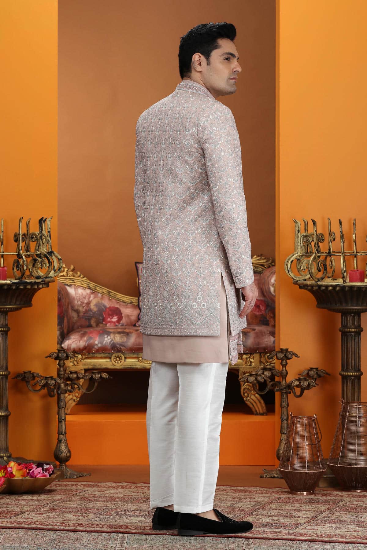 Onion Pink Colour Art Silk Embroidery 3 Pcs Jacket Set