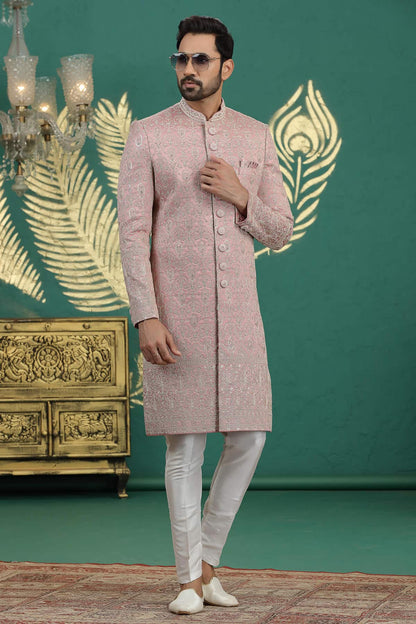 Onion Pink Colour Art Silk Embroidery Sherwani