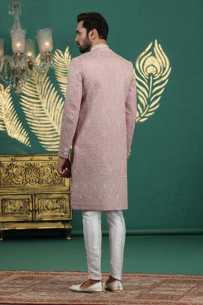 Onion Pink Colour Art Silk Embroidery Sherwani