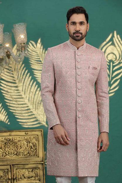 Onion Pink Colour Art Silk Embroidery Sherwani
