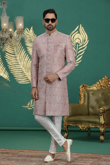 Onion Pink Colour Art Silk Embroidery Sherwani