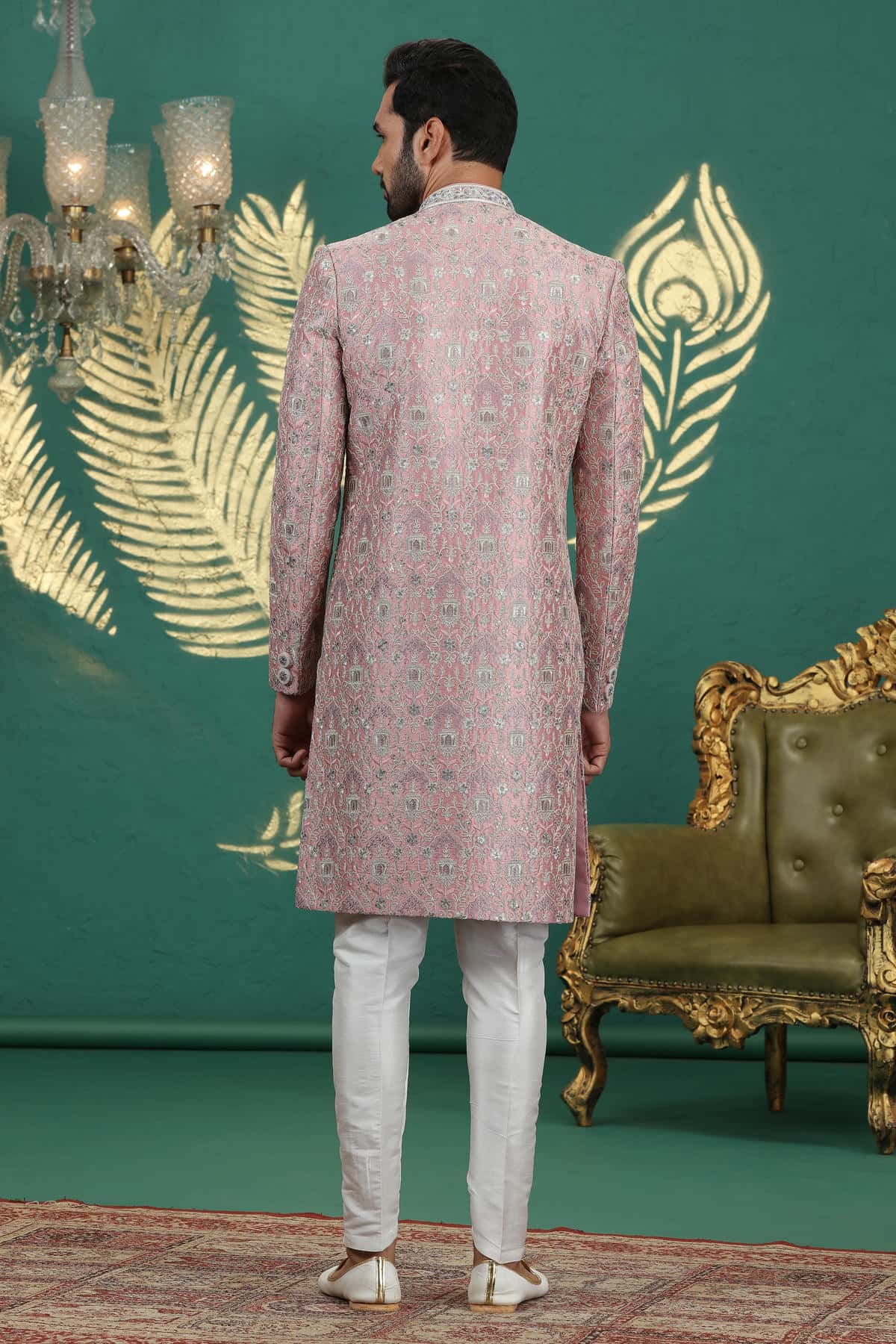 Onion Pink Colour Art Silk Embroidery Sherwani