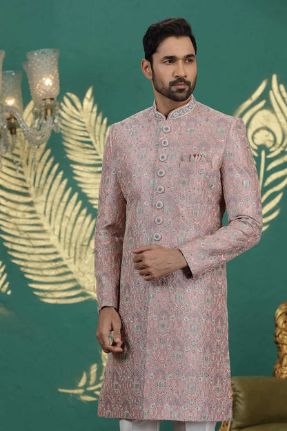 Onion Pink Colour Art Silk Embroidery Sherwani