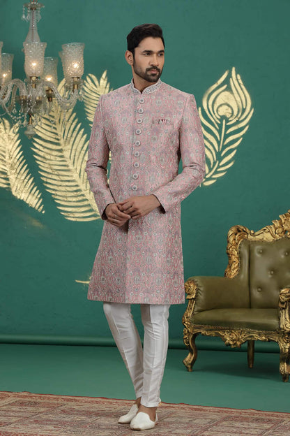 Onion Pink Colour Art Silk Embroidery Sherwani