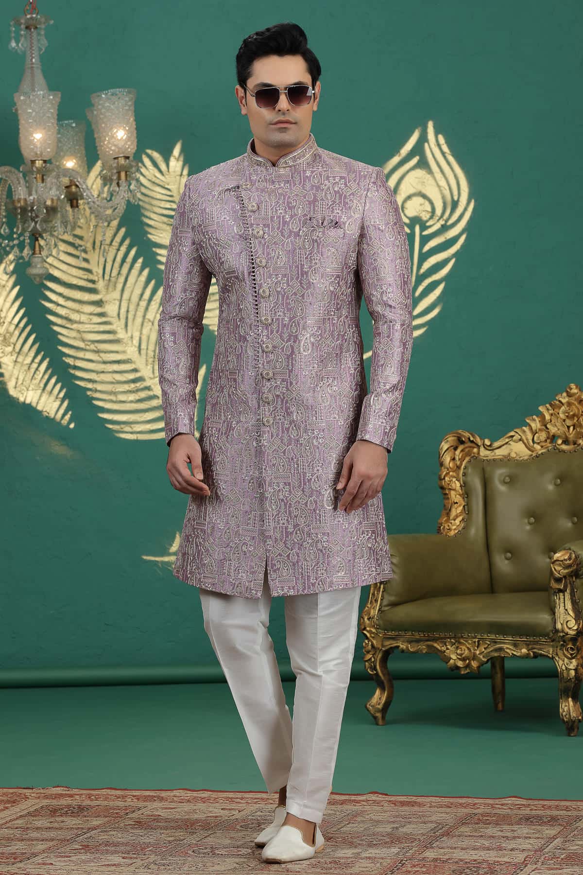 Onion Pink Colour Art Silk Embroidery Sherwani