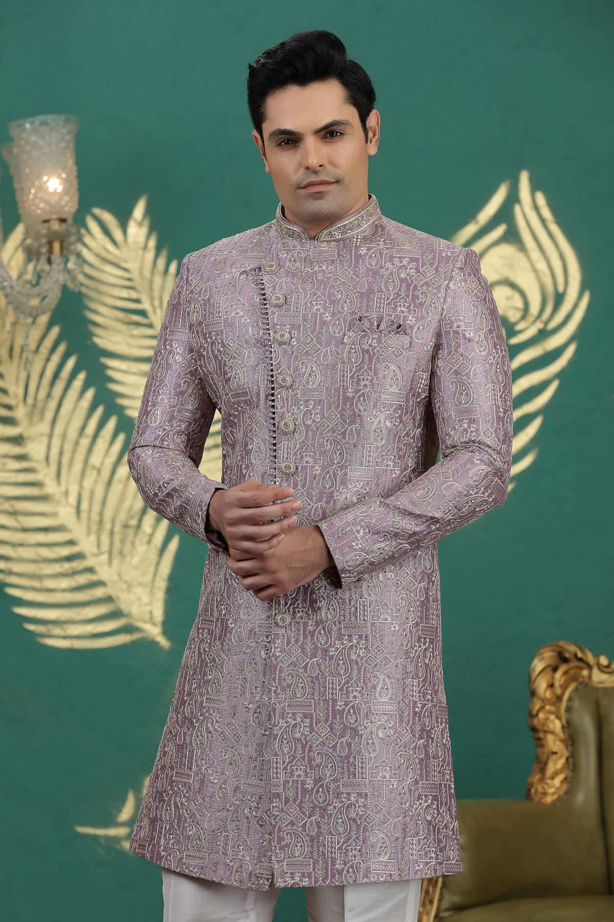 Onion Pink Colour Art Silk Embroidery Sherwani