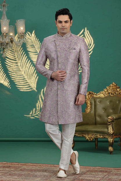 Onion Pink Colour Art Silk Embroidery Sherwani