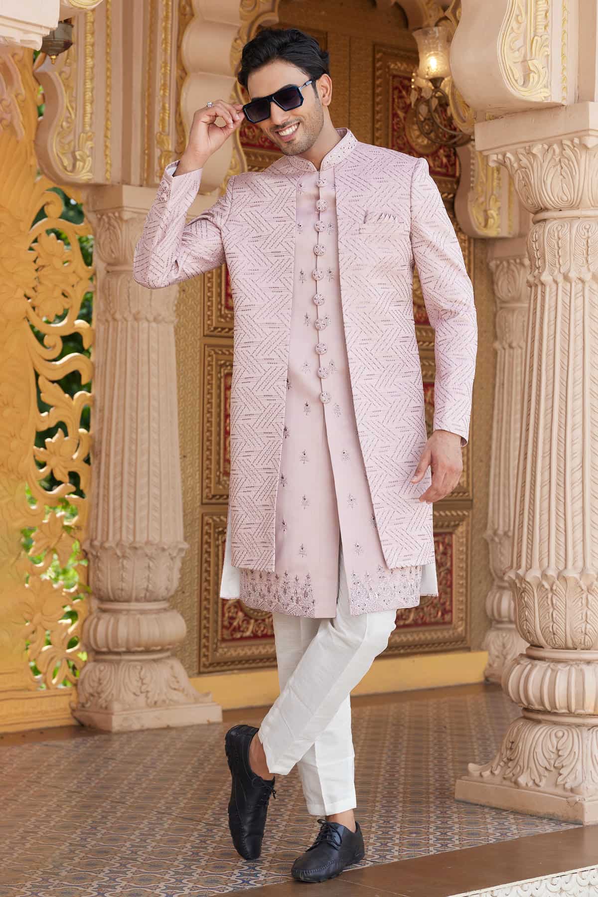 Onion Pink Colour Art Silk Embroidery Work 3 Pcs Indo Western