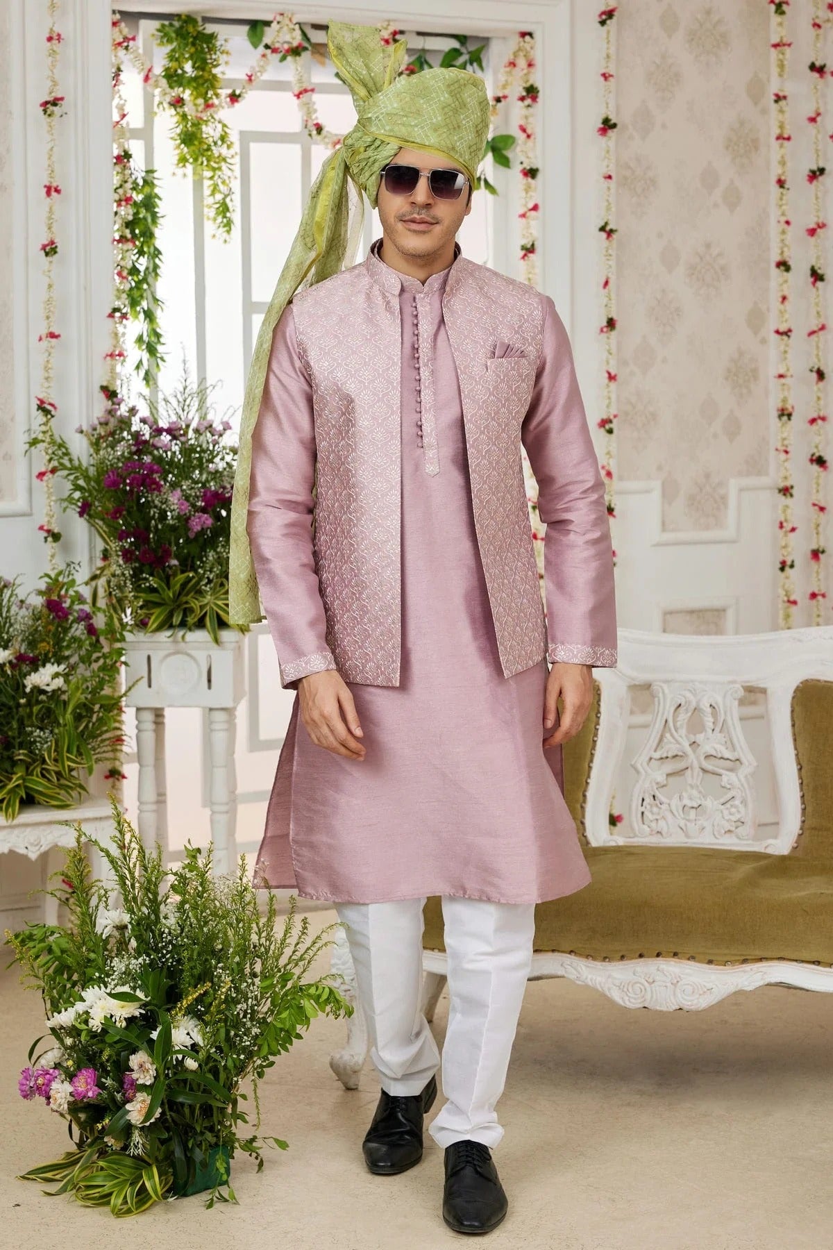 Onion Pink Colour Art Silk Kurta Pajama With Jacket KP1230269
