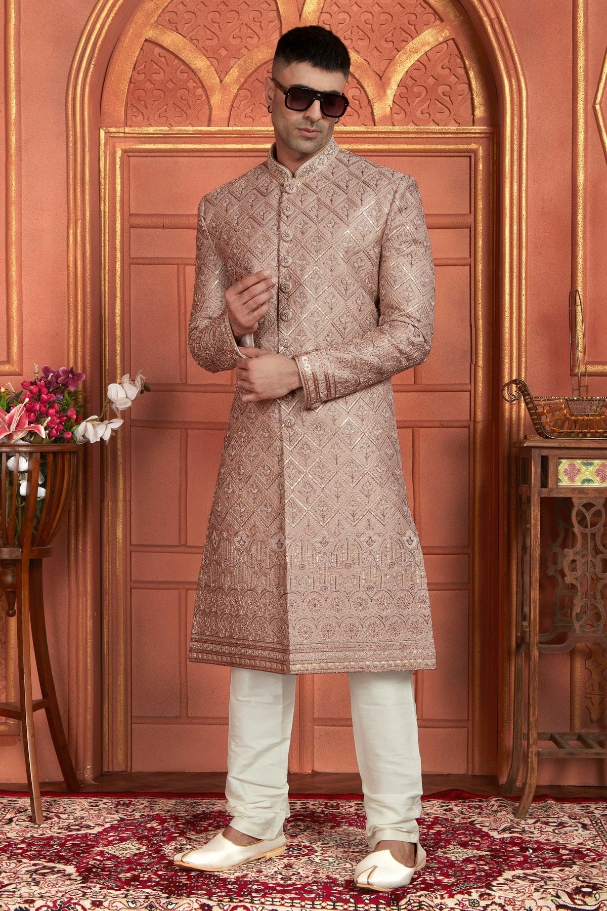 Onion Pink Colour Art Silk Sherwani With Churidar Pant SH1230053 A