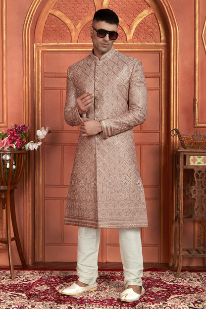Onion Pink Colour Art Silk Sherwani With Churidar Pant SH1230053 A