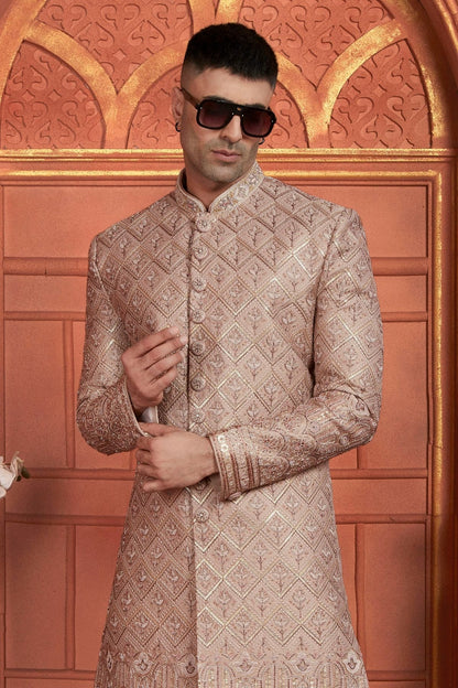Onion Pink Colour Art Silk Sherwani With Churidar Pant SH1230053 B