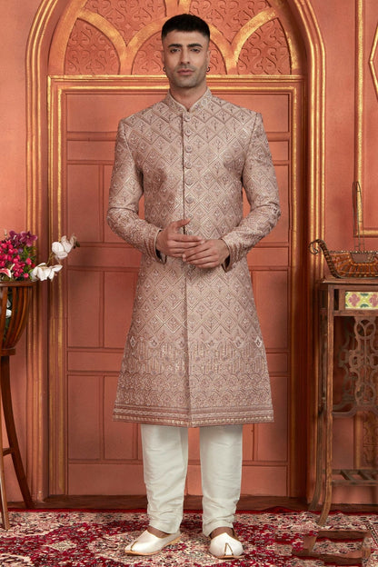 Onion Pink Colour Art Silk Sherwani With Churidar Pant SH1230053