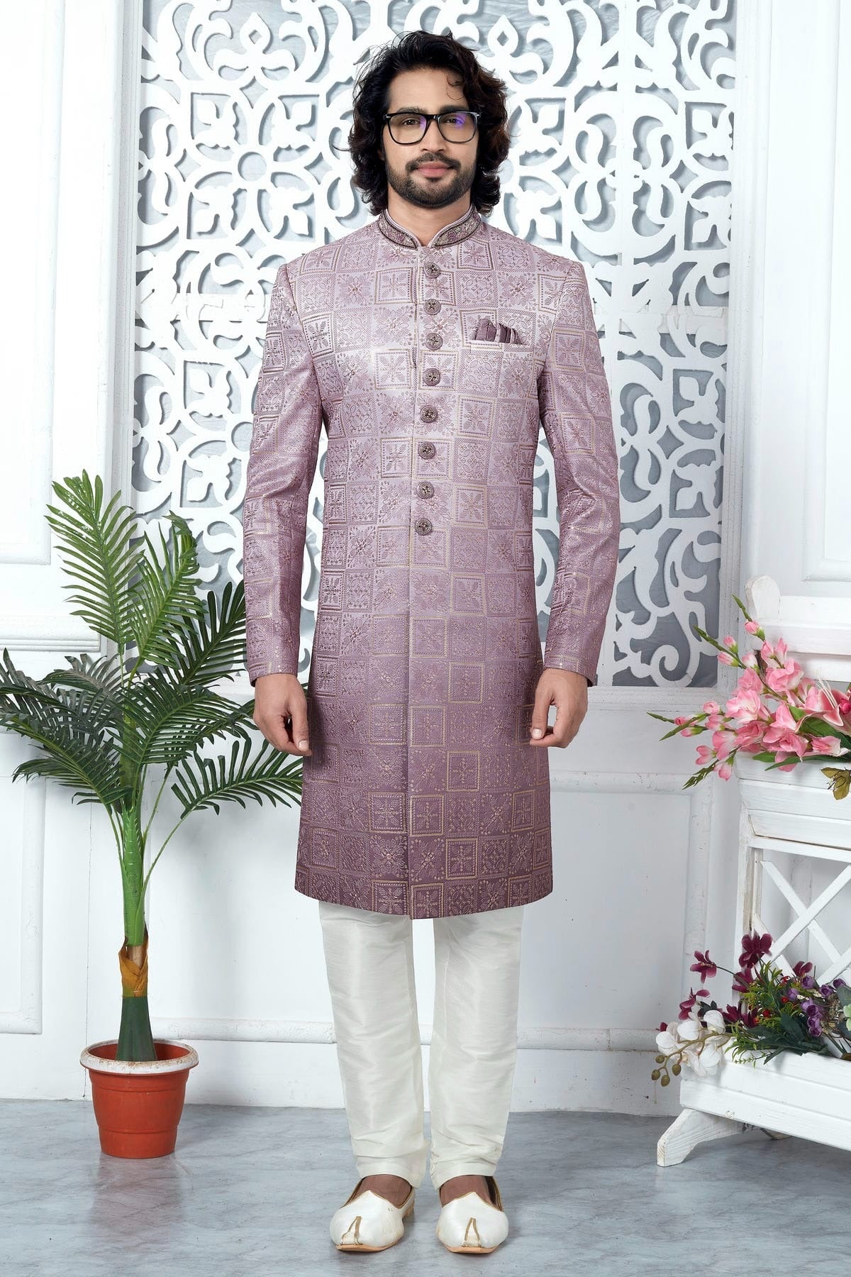 Onion Pink Colour Art Silk Sherwani With Churidar Pant SH1230055 A
