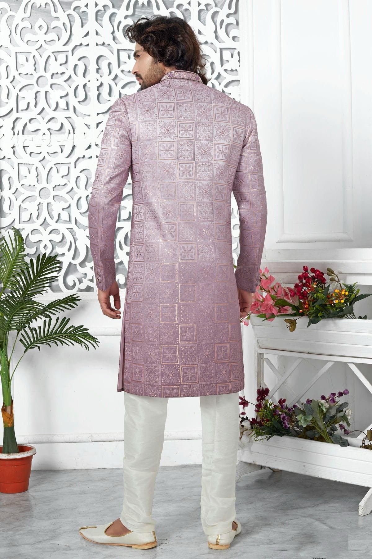 Onion Pink Colour Art Silk Sherwani With Churidar Pant SH1230055 B