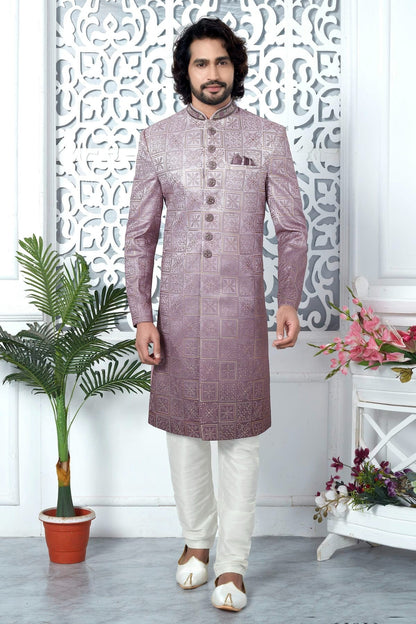 Onion Pink Colour Art Silk Sherwani With Churidar Pant SH1230055